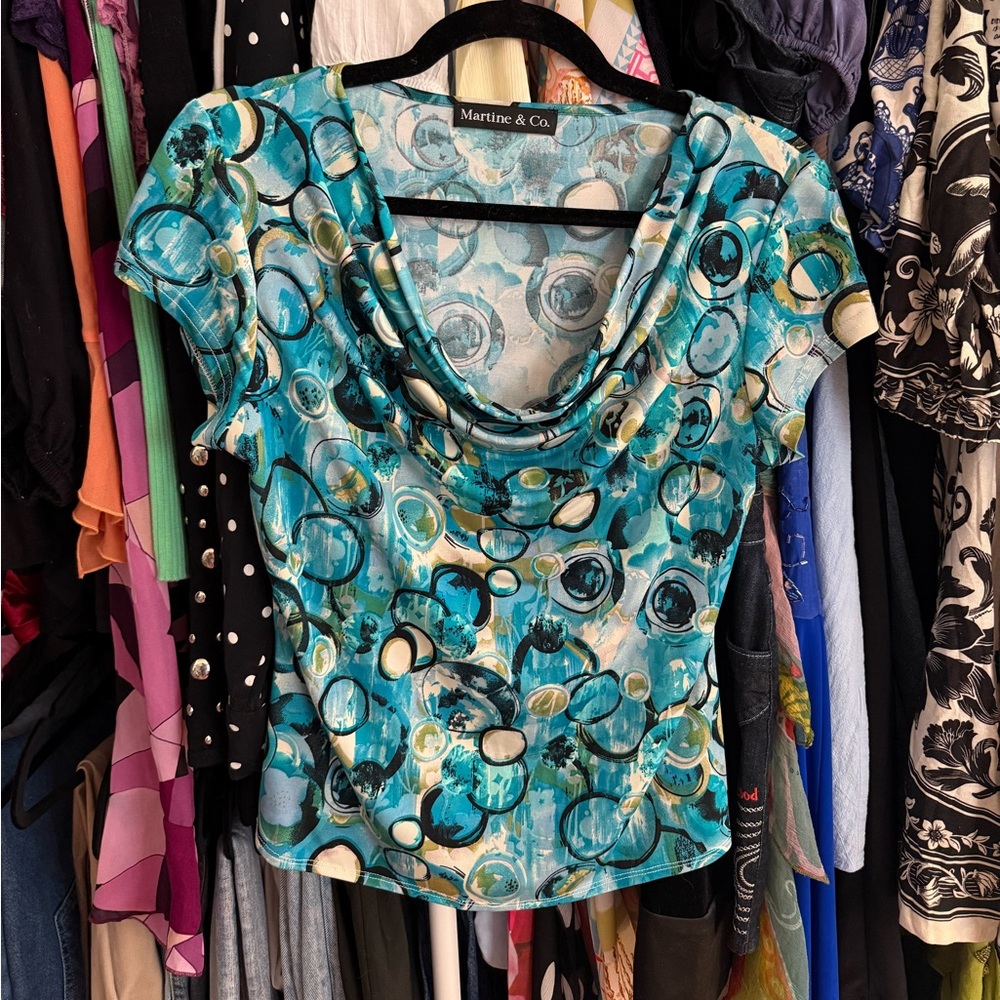 Y2K Blue Patterned Blouse